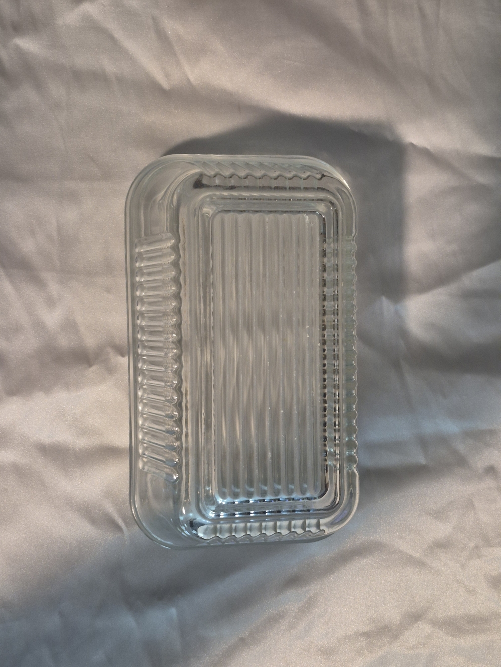 Vintage Ribbed Glass Covered Butter Dish